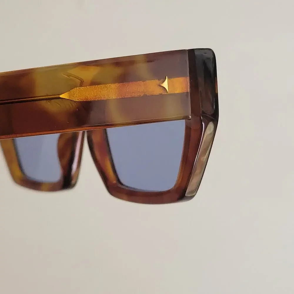 DEZI Switch Tortoiseshell Rectangular Sunglasses with Blue Tinted Lenses